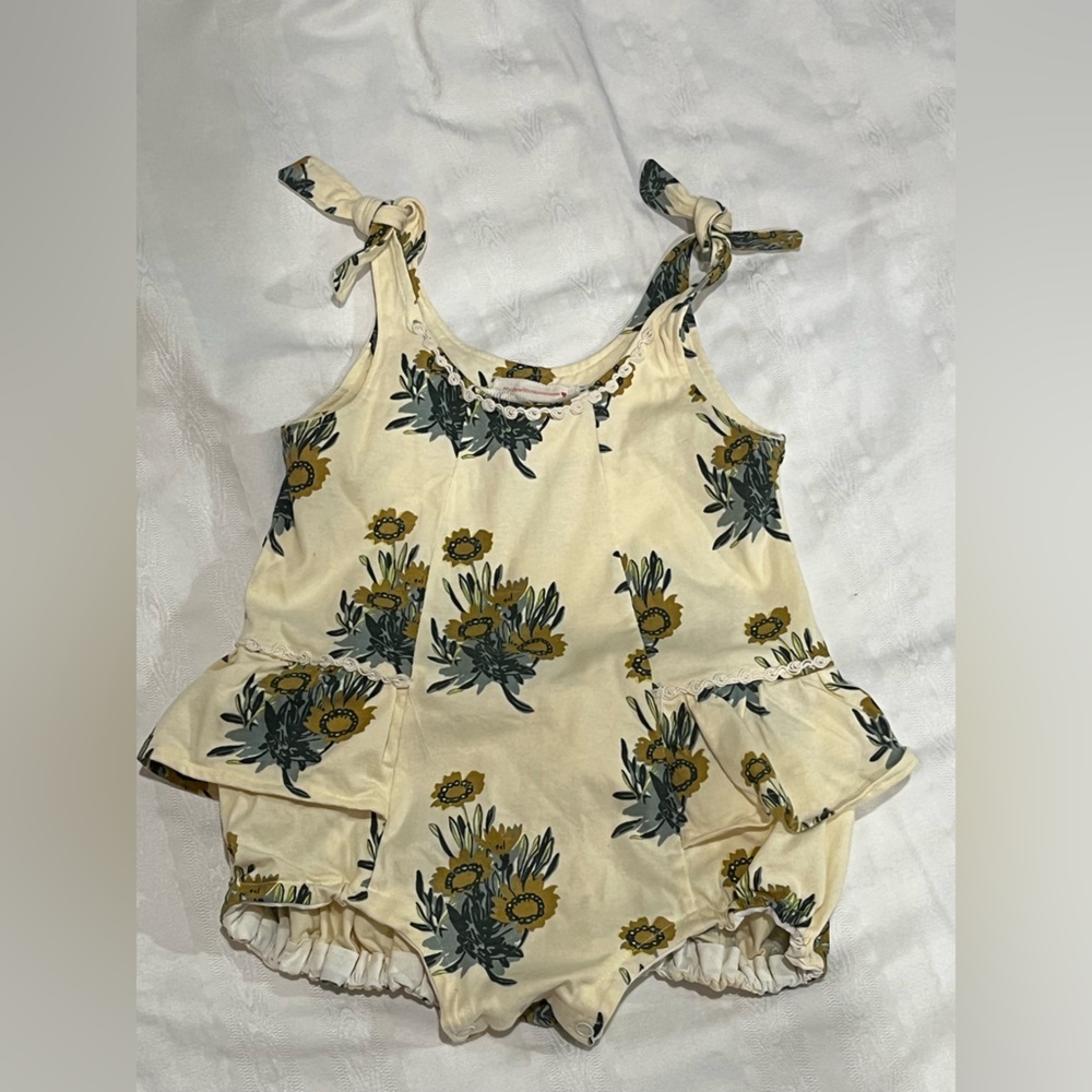 MADEWITHNAUNASLOVE, Cream Floral Baby Romper with Mustard & Olive Print 18-24M